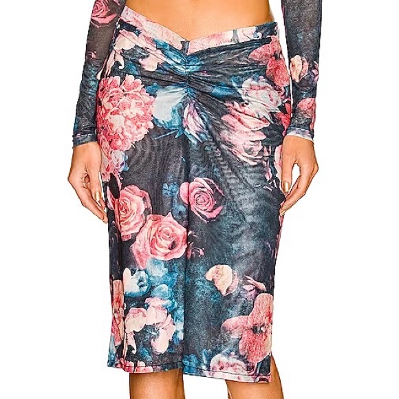 NWT Miaou Preston Skirt in Decades Rose Midi with Slit Floral - Picture 12 of 12